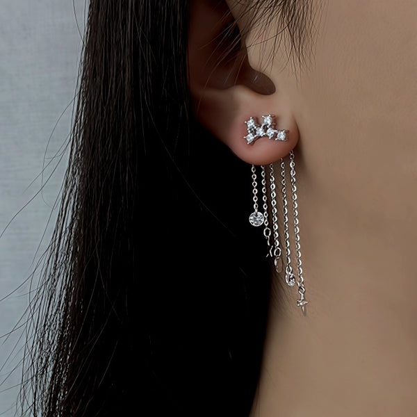 Sterling Silver Elegant Zircon Diamond Tassel Earrings