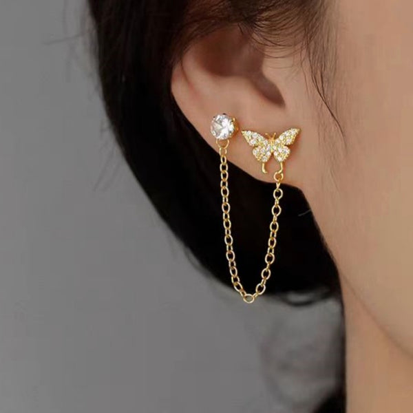 Sterling Silver Elegant Zircon Pierced Butterfly Earrings