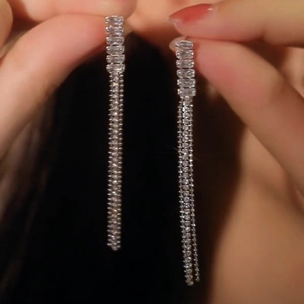 Sterling Silver Elegant Zircon Tassel Earrings