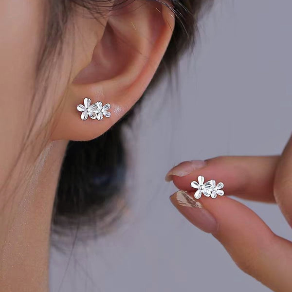 Sterling Silver Flower Screw Stud Earrings