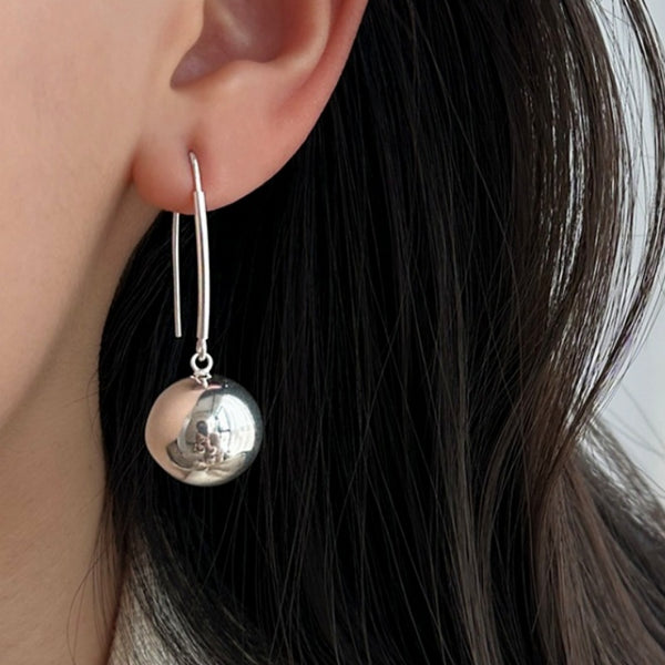 Sterling Silver Geometric Ball Bead Curved Hook Earrings