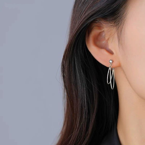 Sterling Silver Geometric Double Layer Earrings