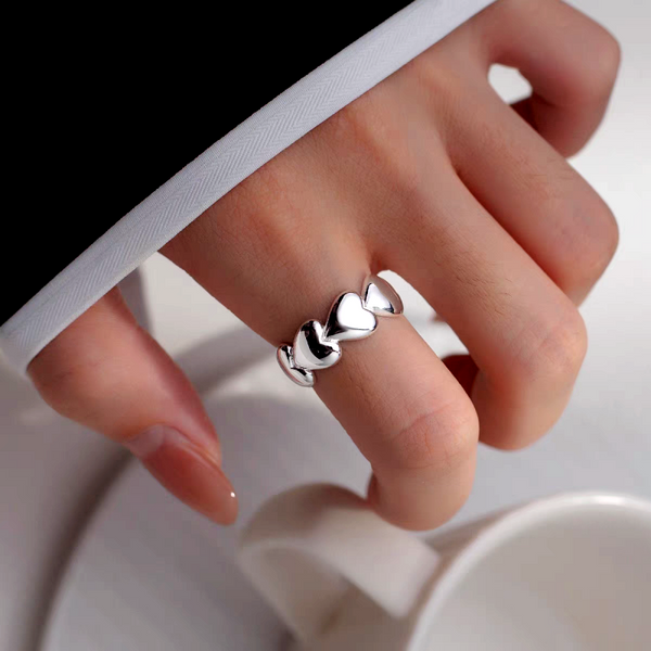 Sterling Silver Glossy Love Surround Open Rings