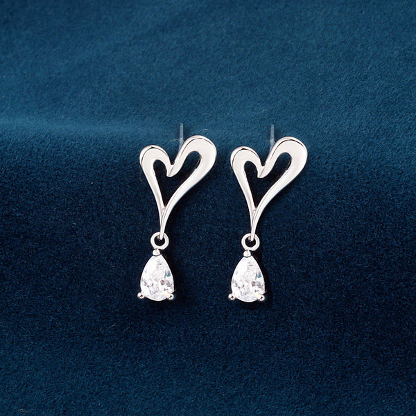 Sterling Silver Heart-Design Diamond Earrings