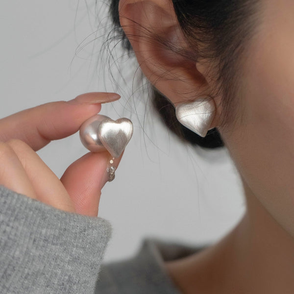 Sterling Silver Heart-Design Pearl Earrings