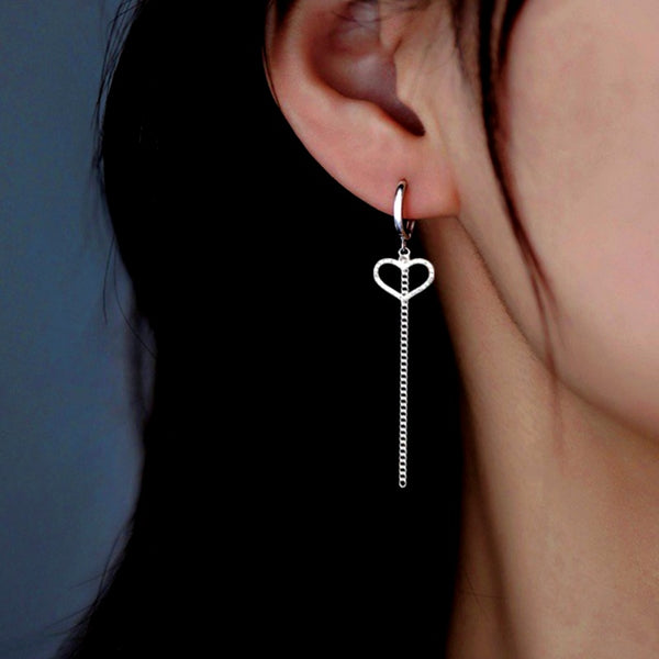 Sterling Silver Heart-Design Tassel Earrings