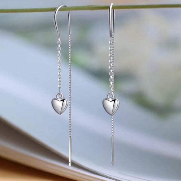 Sterling Silver Heart-Design Threader Earrings