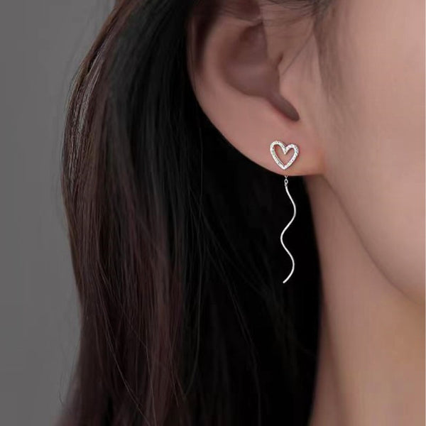 Sterling Silver Heart-Design Threader Earrings