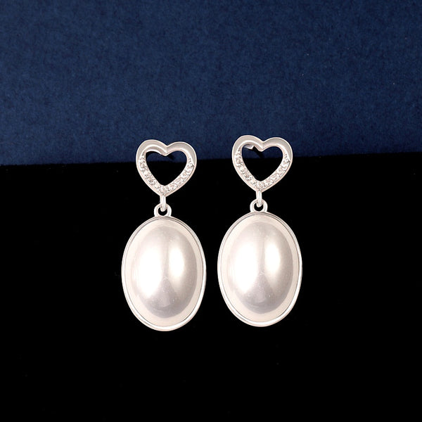 Sterling Silver Heart-Design White Shell Earrings