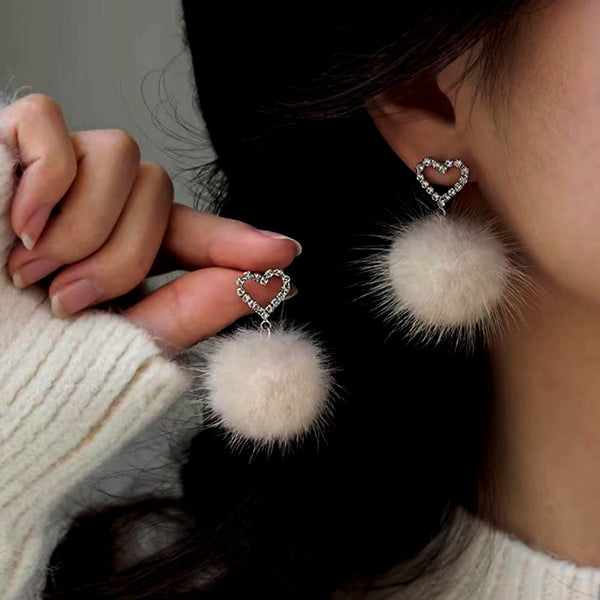 Sterling Silver Heart Hair Ball Earrings