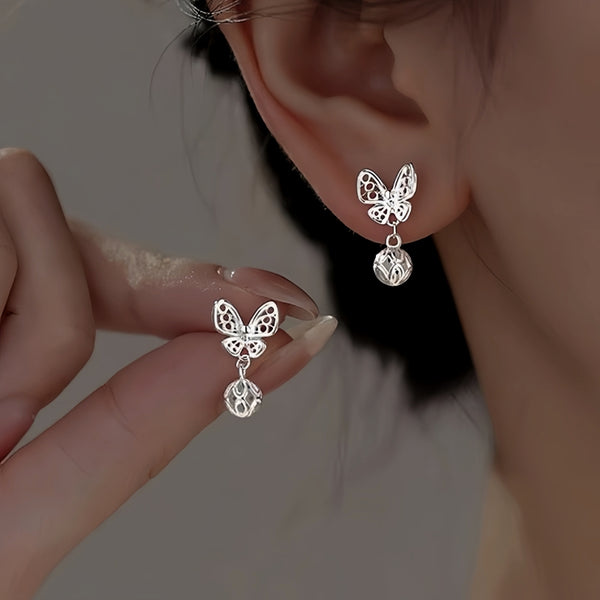 Sterling Silver Hollow Butterfly Earrings