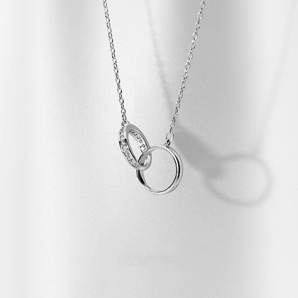 Sterling Silver Hollow Double Ring Clavicle Chain Necklaces