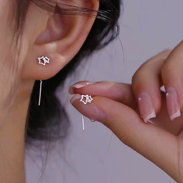 Sterling Silver Hollow Double Star Threader Earrings