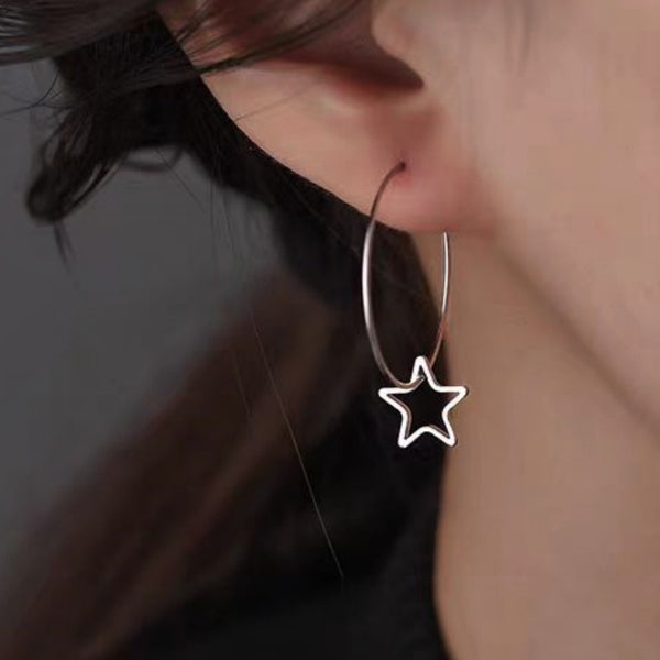 Sterling Silver Hollow Five-Pointed Star Earrings
