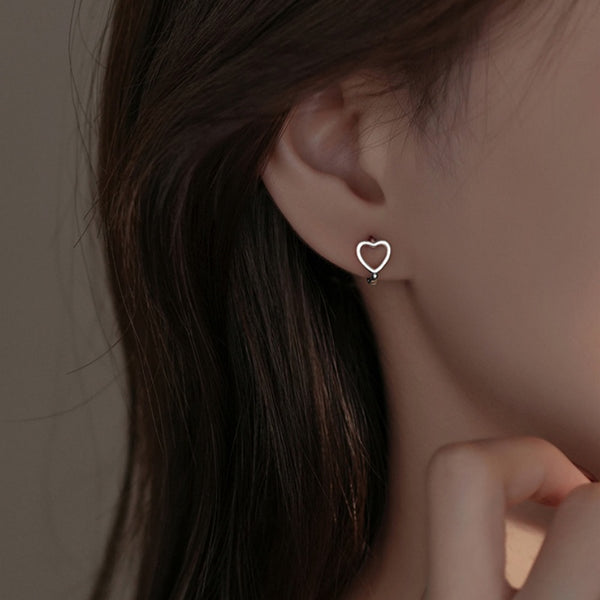 Sterling Silver Hollow Heart-Design Earrings