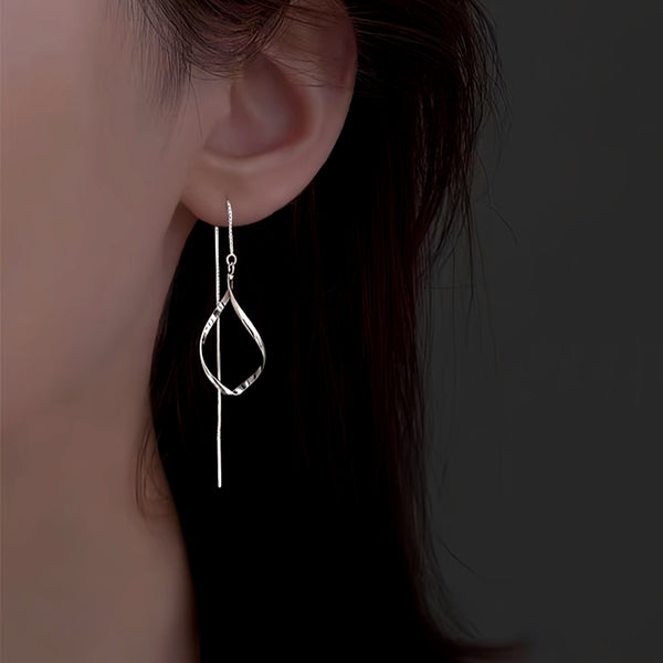 Sterling Silver Hollow Wavy Leaf Threader Earrings