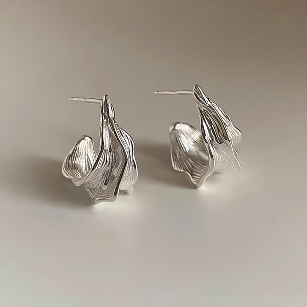 Sterling Silver Irregular Banana Leaf Earrings