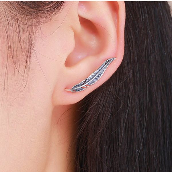 Sterling Silver Leaf Crawler Earrings