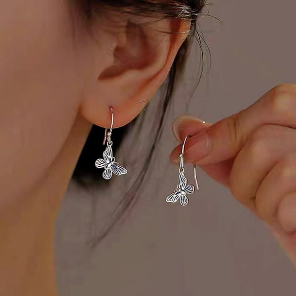 Sterling Silver Light Blue Butterfly Ear Hook Earrings