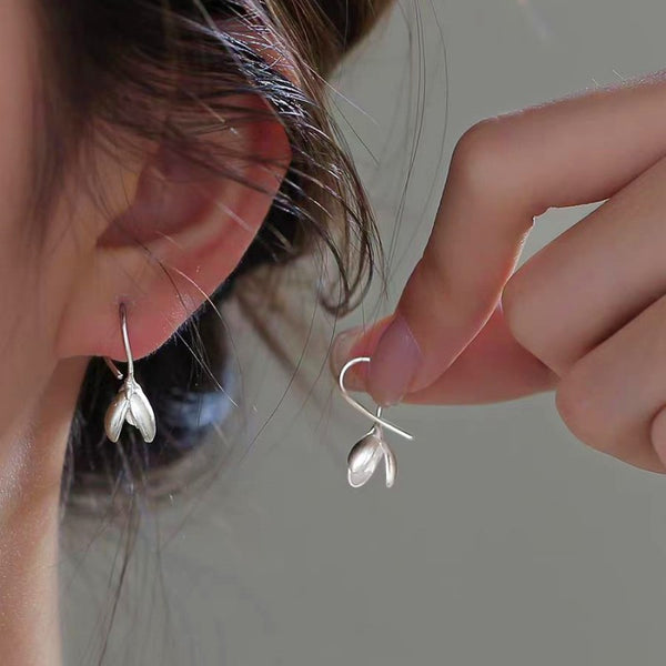 Sterling Silver Lily Flower Ear Hook Earrings