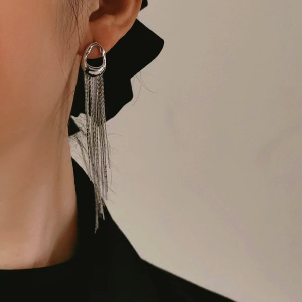 Sterling Silver Long Tassel Earrings