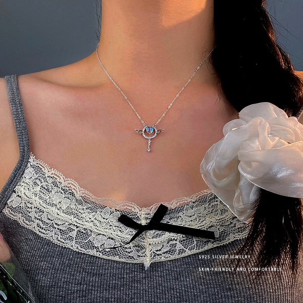 Sterling Silver Love Angel Wing Necklace