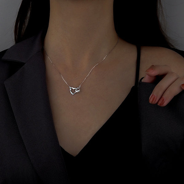 Sterling Silver Love Double Ring Necklace