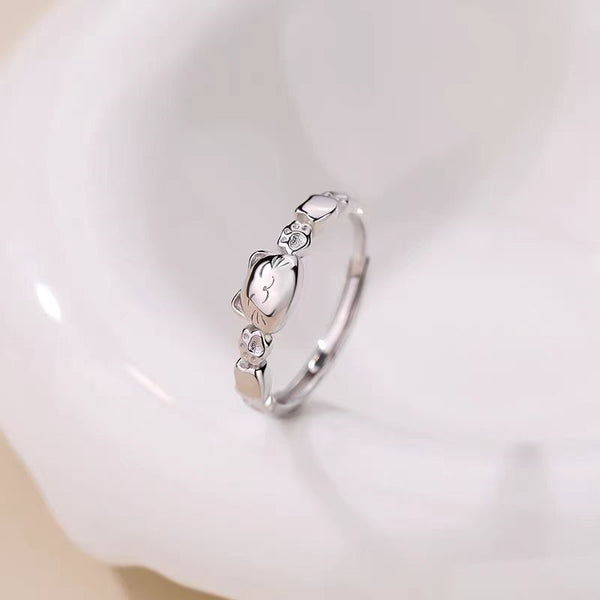 Sterling Silver Luxury Adjustable Cute Cat Rings