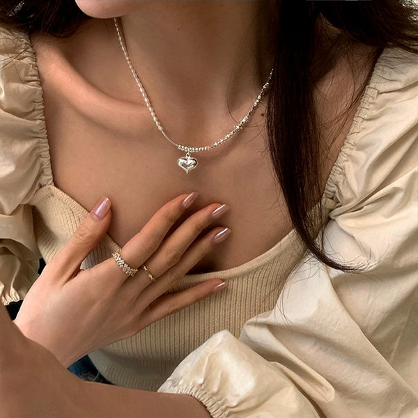 Sterling Silver Luxury Broken Silver Love Heart Pearl Necklaces
