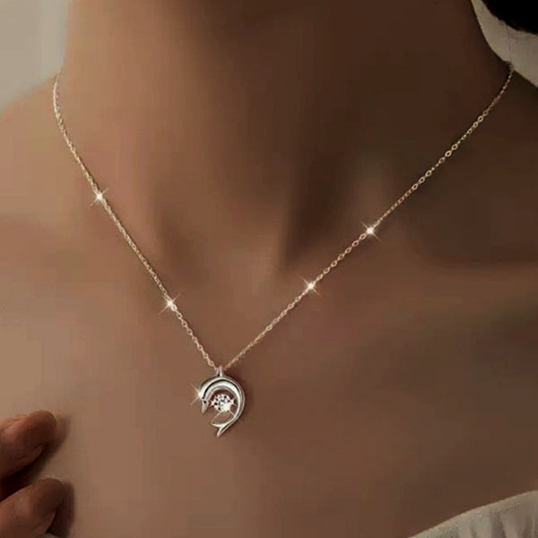 Sterling Silver Luxury Moving Zircon Dolphin Necklace