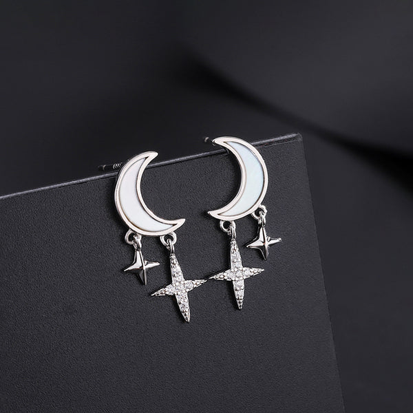 Sterling Silver Luxury Star And Moon Earrings