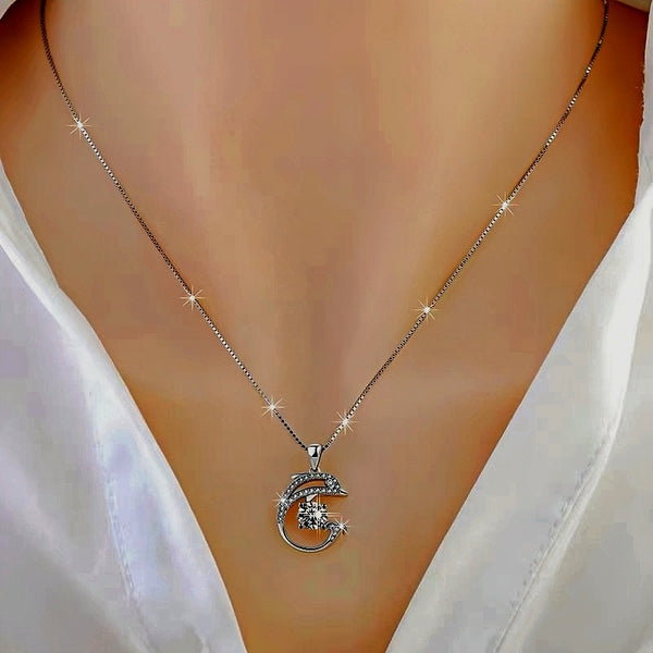 Sterling Silver Luxury Zircon Dolphin Clavicle Necklace