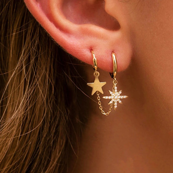 Sterling Silver Mixed Chain Star Earrings