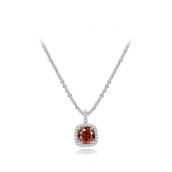 Sterling Silver Moissanite Red Square Necklaces