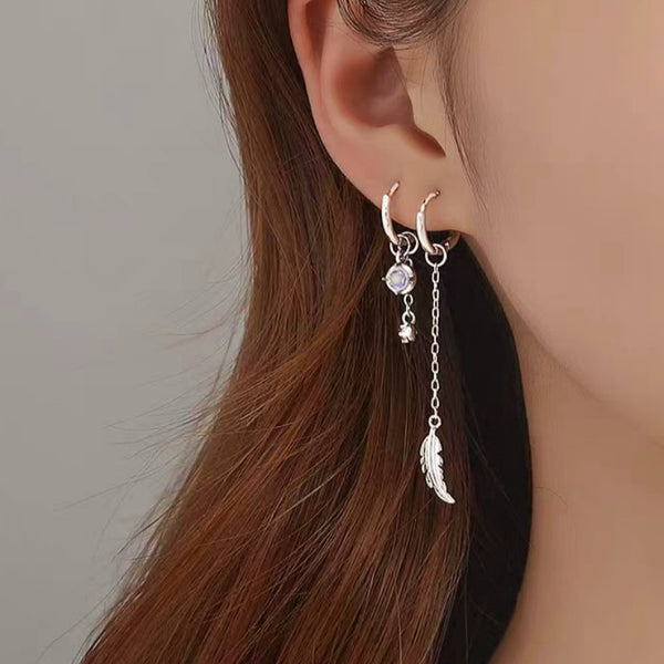 Sterling Silver Moonstone Leaf Earrings