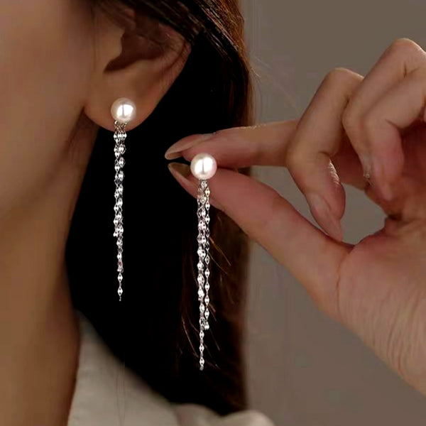 Sterling Silver Pearl Tassel Earrings