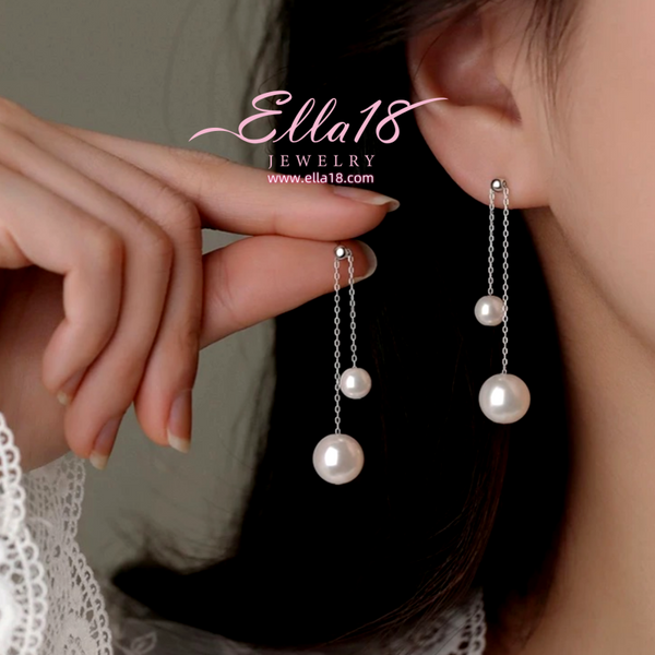 Sterling Silver Pearl Tassel Earrings