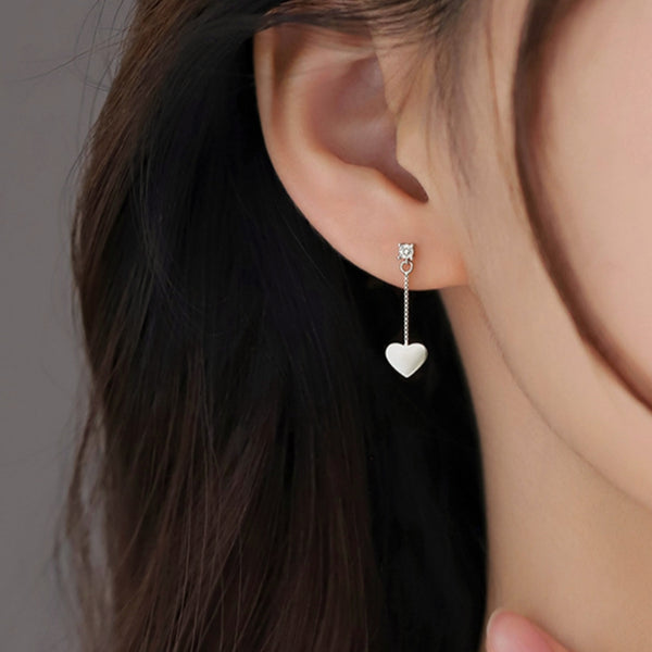 Sterling Silver Pearl Zircon Heart-Design Earrings