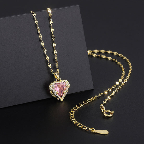 Sterling Silver Pink Diamond Heart-Design Necklaces