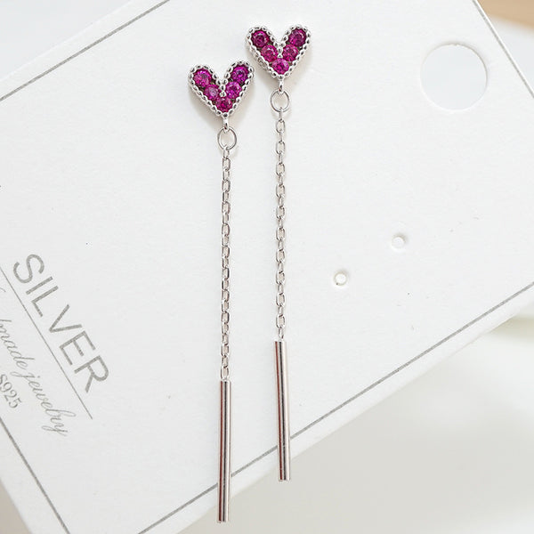 Sterling Silver Pink Heart-Design Earrings