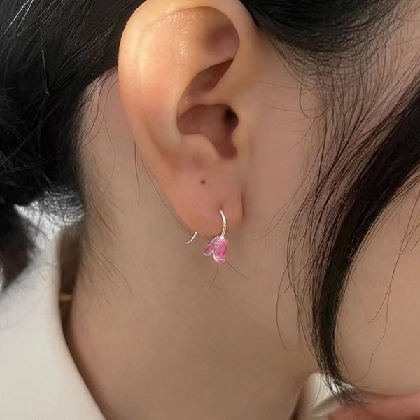 Sterling Silver Pink Tulip Earrings
