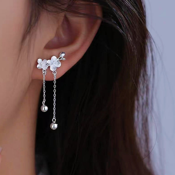 Sterling Silver Plum Blossom Drop Earrings