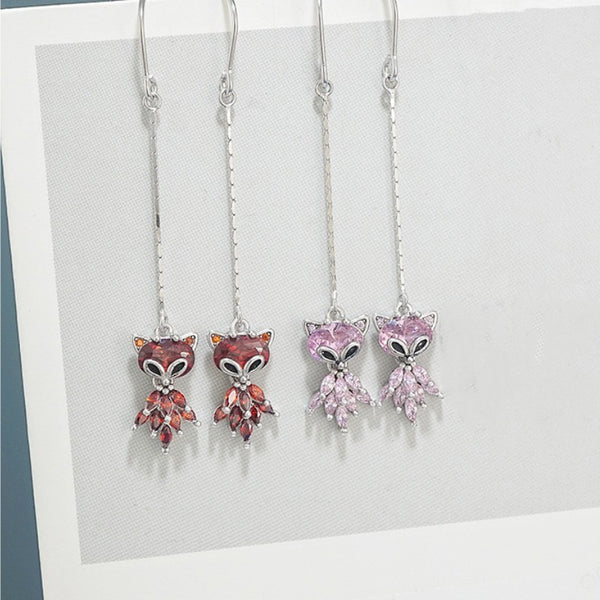 Sterling Silver Red And Pink Little Fox Threader Earrings