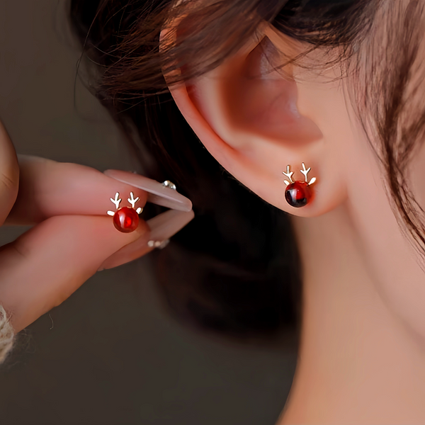 Sterling Silver Red Deer Antler Earrings