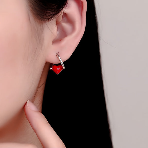 Sterling Silver Red Heart Earrings