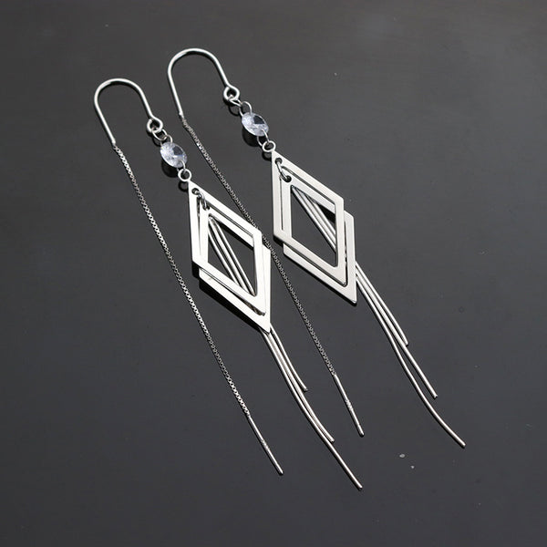 Sterling Silver Rhombus Tassel Threader Earrings
