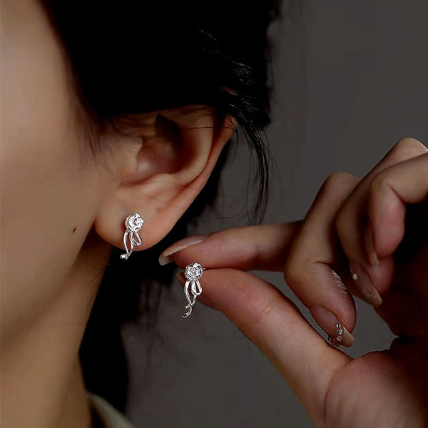 Sterling Silver Rose Flower Earrings