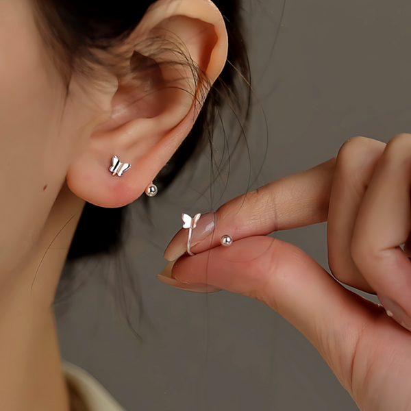 Sterling Silver Screw Butterfly Stud Earrings