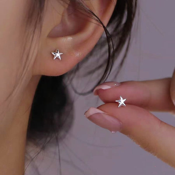 Sterling Silver Screw Star Stud Earrings