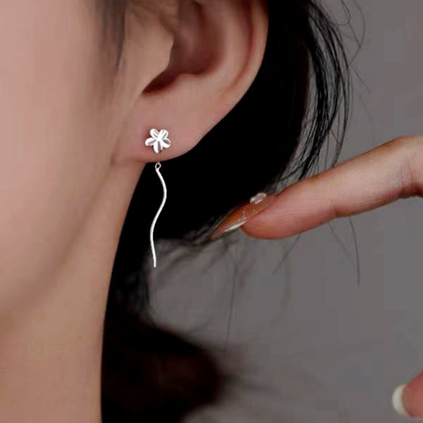 Sterling Silver Simple Flower Threader Earrings